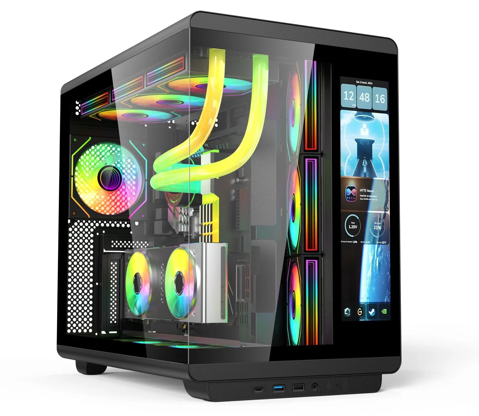 GAMETECH Vision 12 İnç LCD Ekranlı, Kumandalı 7x120mm ARGB Fanlı Siyah Gaming Akvaryum Kasa