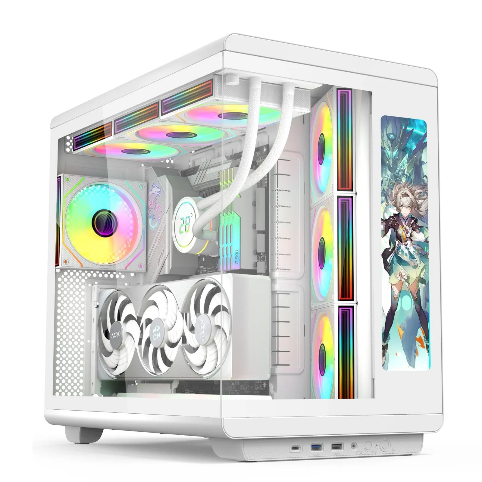 GAMETECH Vision 12 İnç LCD Ekranlı, Kumandalı 7x120mm ARGB Fanlı Beyaz Gaming Akvaryum Kasa