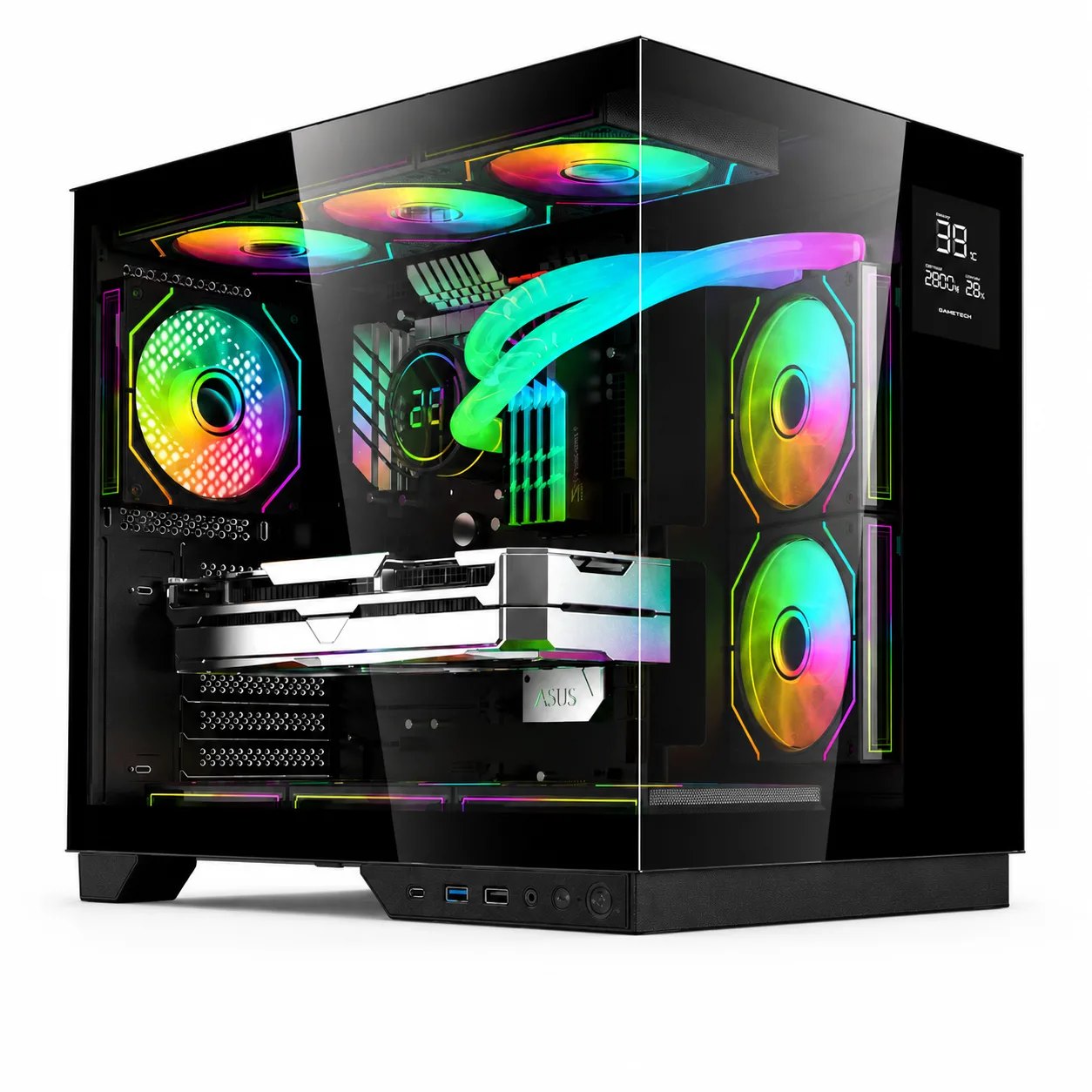 GAMETECH Grand 7 Adet A-RGBFanlı Dereceli Akvaryum Oyuncu Kasası