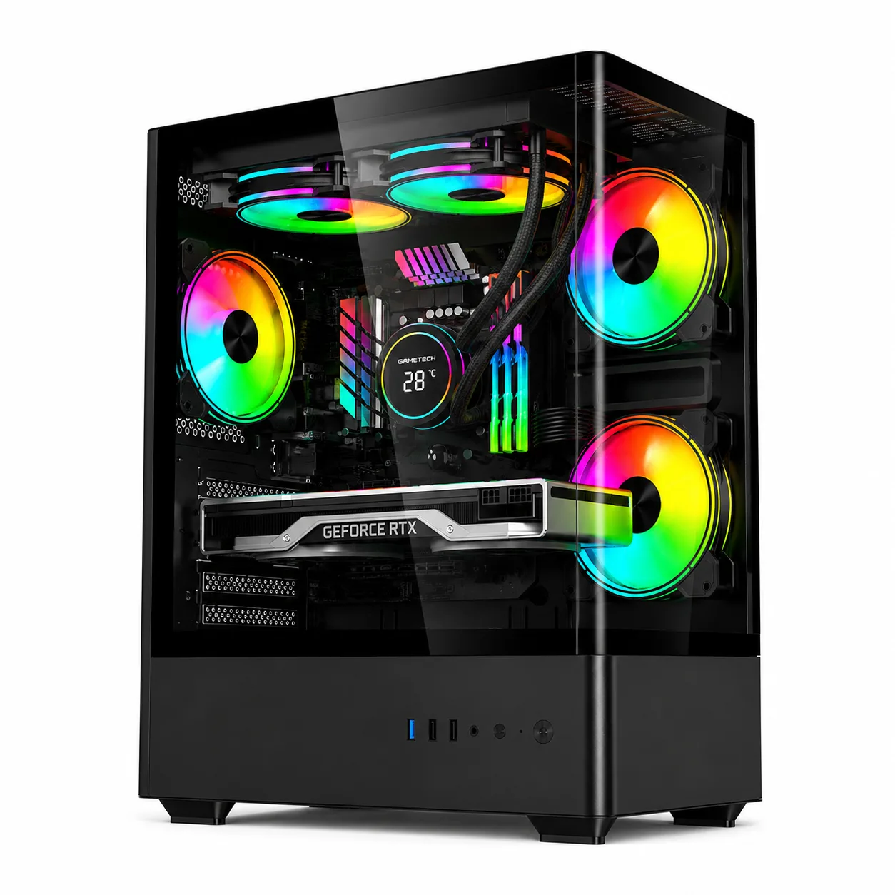Gametech Intense White-Black Tuş Kontrollü Rgb 5X120 Mm Fan Gaming Siyah Bilgisayar Kasası