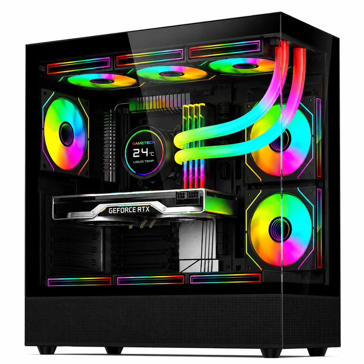 Gametech Phantom Siyah Midi Tower Kasa 6x120 mm ARGB Fanlı Gaming Oyuncu Kasası Kopya