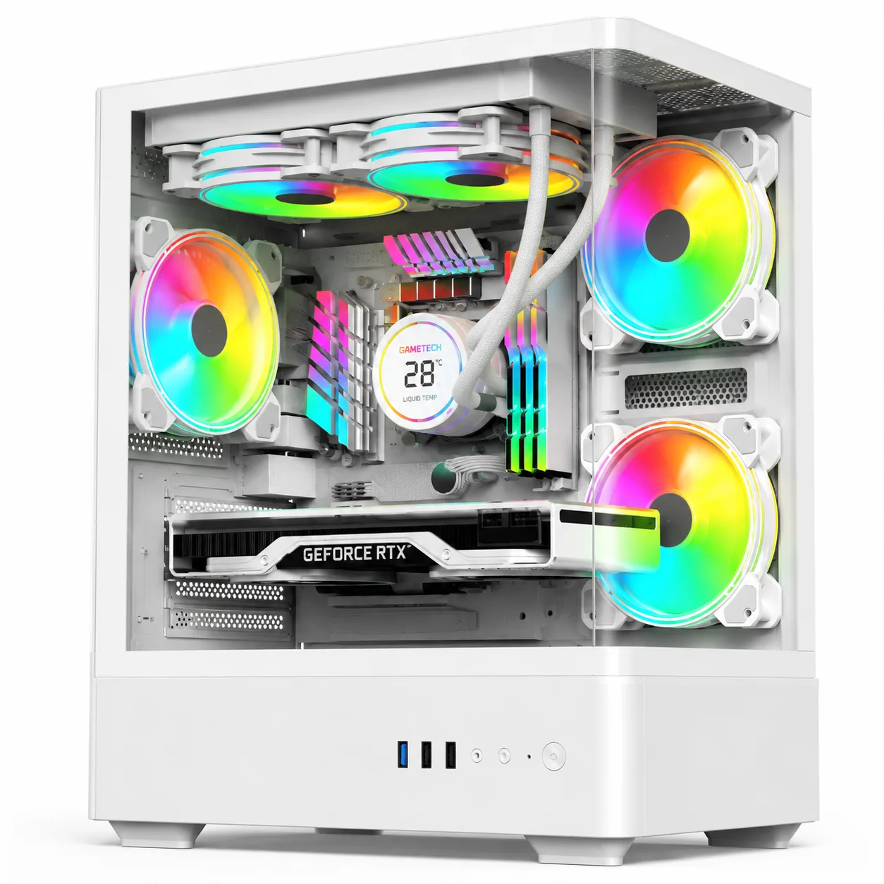 Gametech Intense White-Black Tuş Kontrollü Rgb 5X120 Mm Fan Gaming Beyaz Bilgisayar Kasası