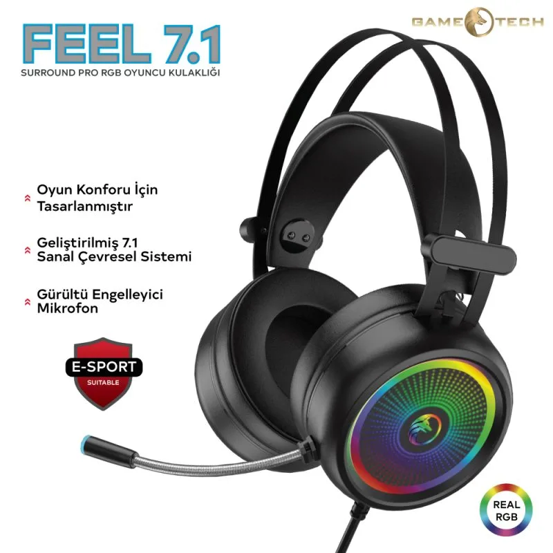 Gametech Feel | 7.1 Surround Pro RGB Oyuncu Kulaklığı
