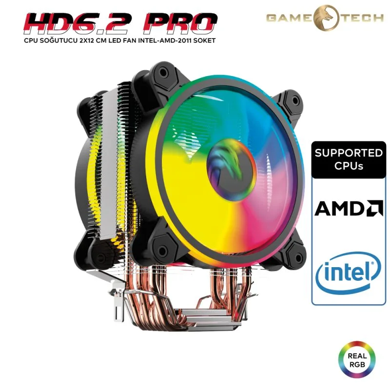Gametech HD6.2 Pro CPU Soğutucu 2X12 cm LED Fan Intel-AMD-2011 SOKET
