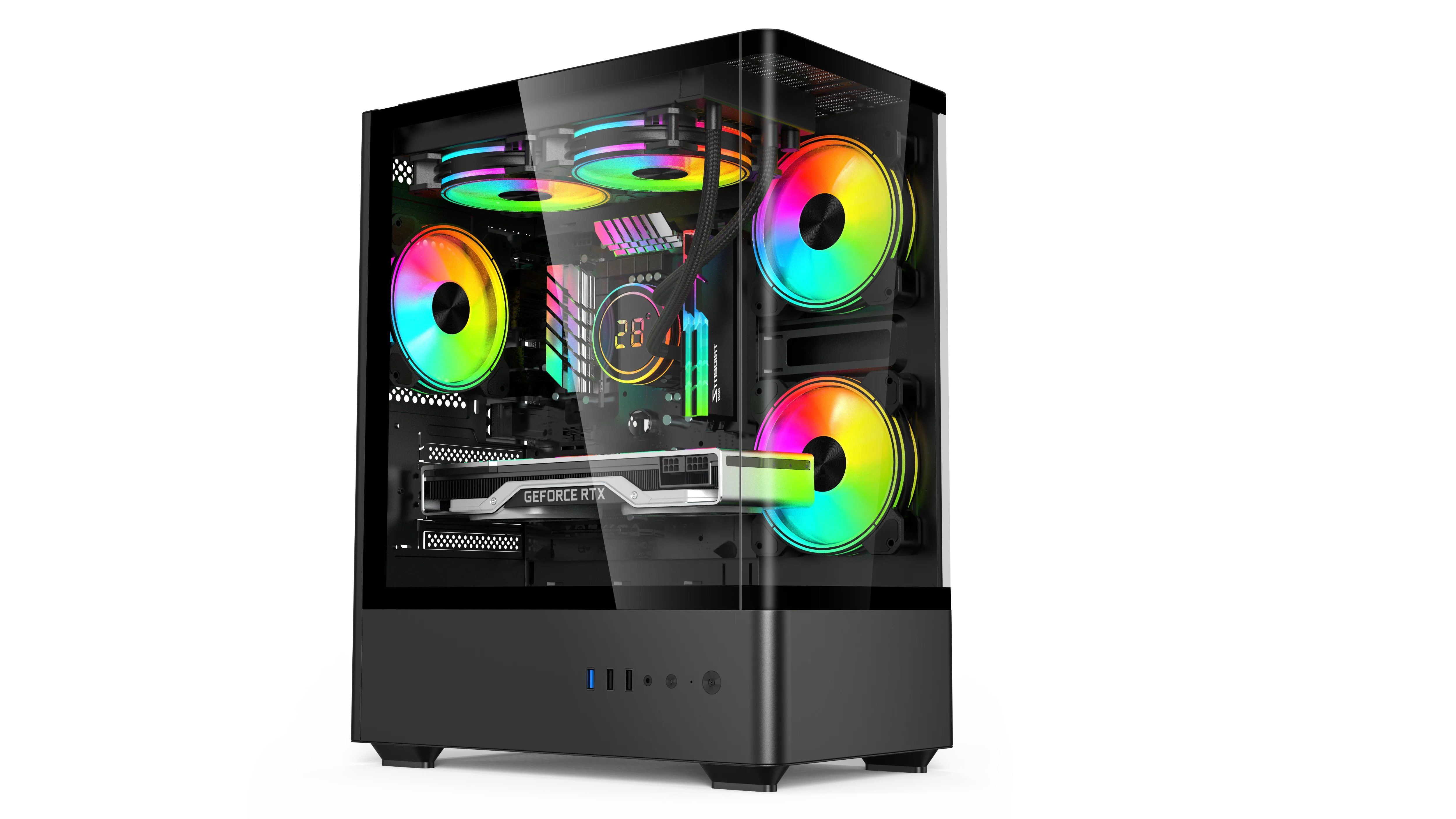 Gametech Intense White-Black Tuş Kontrollü Rgb 5X120 Mm Fan Gaming Siyah Bilgisayar Kasası