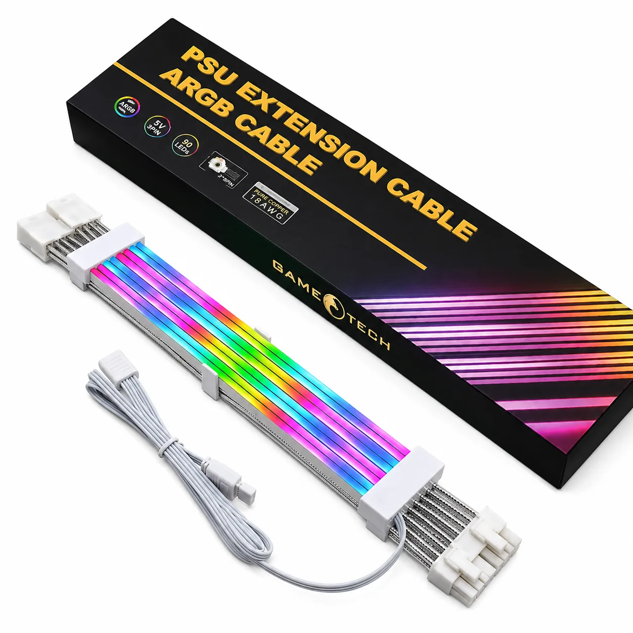GAMETECH SLEEVED ARGB 2X8 PIN PSU EXTENSION CABLE