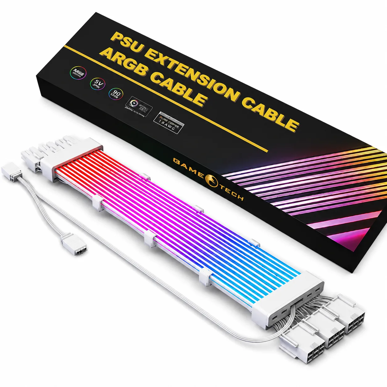 GAMETECH SLEEVED ARGB 3X8 PIN PSU EXTENSION CABLE